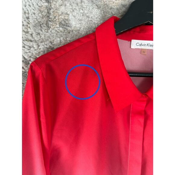 Calvin Klein Size L Ombre Casual Button Top Red White Long Sleeve Collar Shirt - Picture 2 of 9
